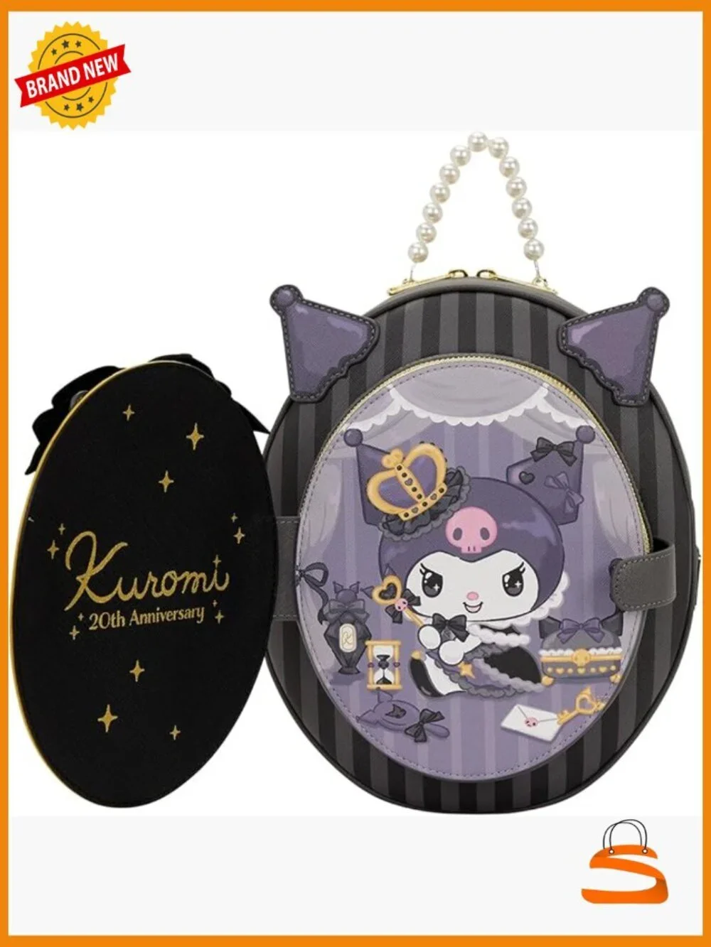 Kuromi 20th Anniversary Cameo Mini Backpack Faux Leather Enamel Charm